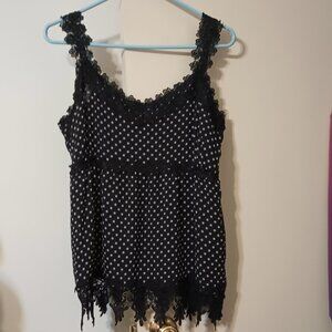 EUC~ Apt 9 Black Sheer Lined White Polka Dots Lightweight Sleeveless Top Size 14